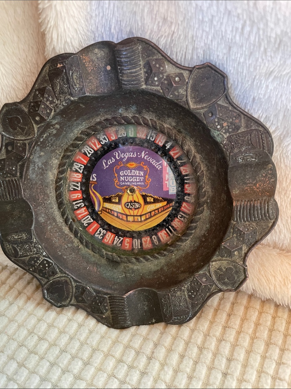Golden Nugget Las Vegas Casino Roulette Ashtray - Rustic Black/Bronze